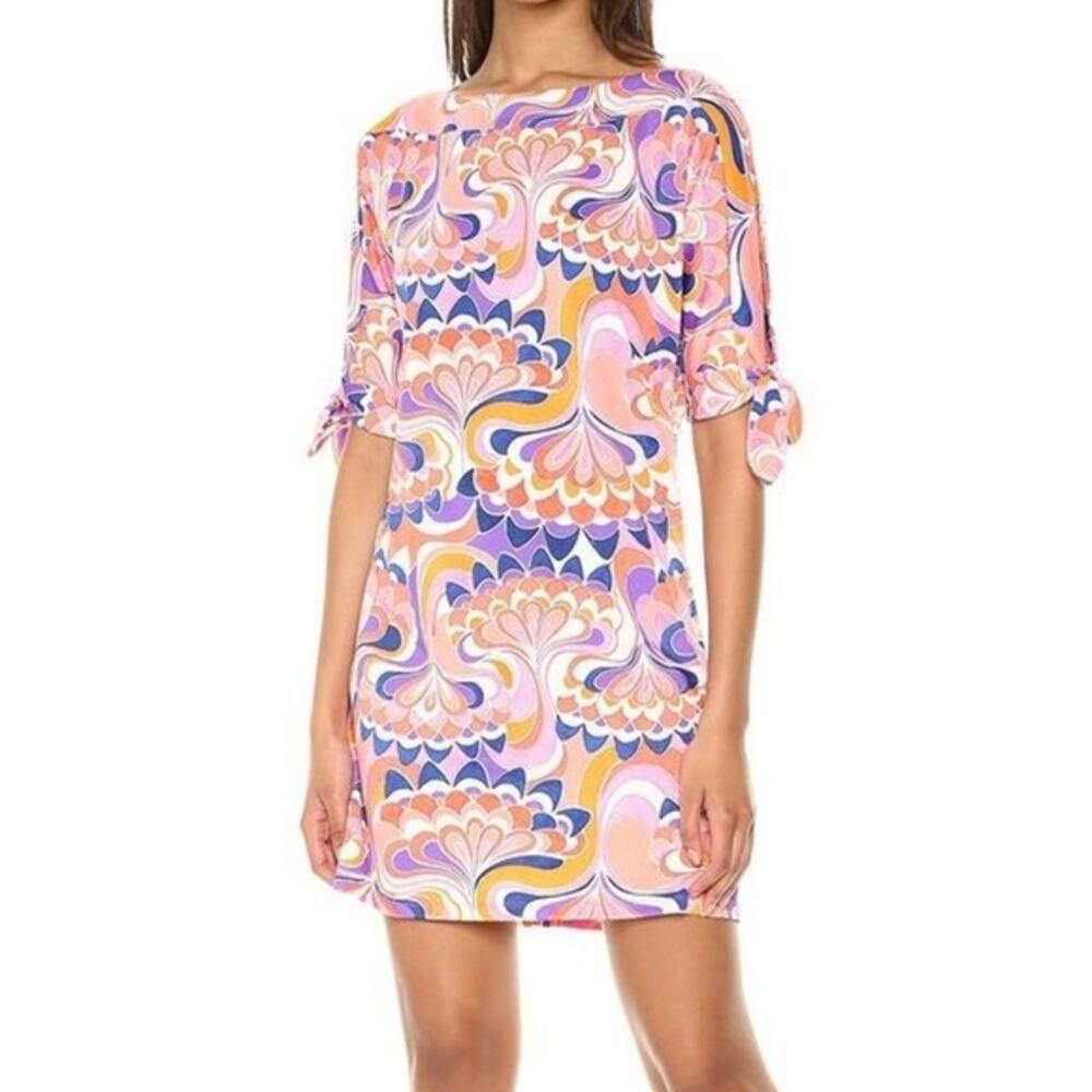 Trina Turk Multi Color Open Slit Short Sleeve Print Women's Dress XS